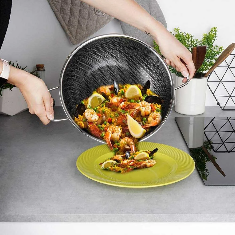 COOKCELL HYBRYD aukščiausios kokybės neprideganti plieninė wok keptuvė 28 cm