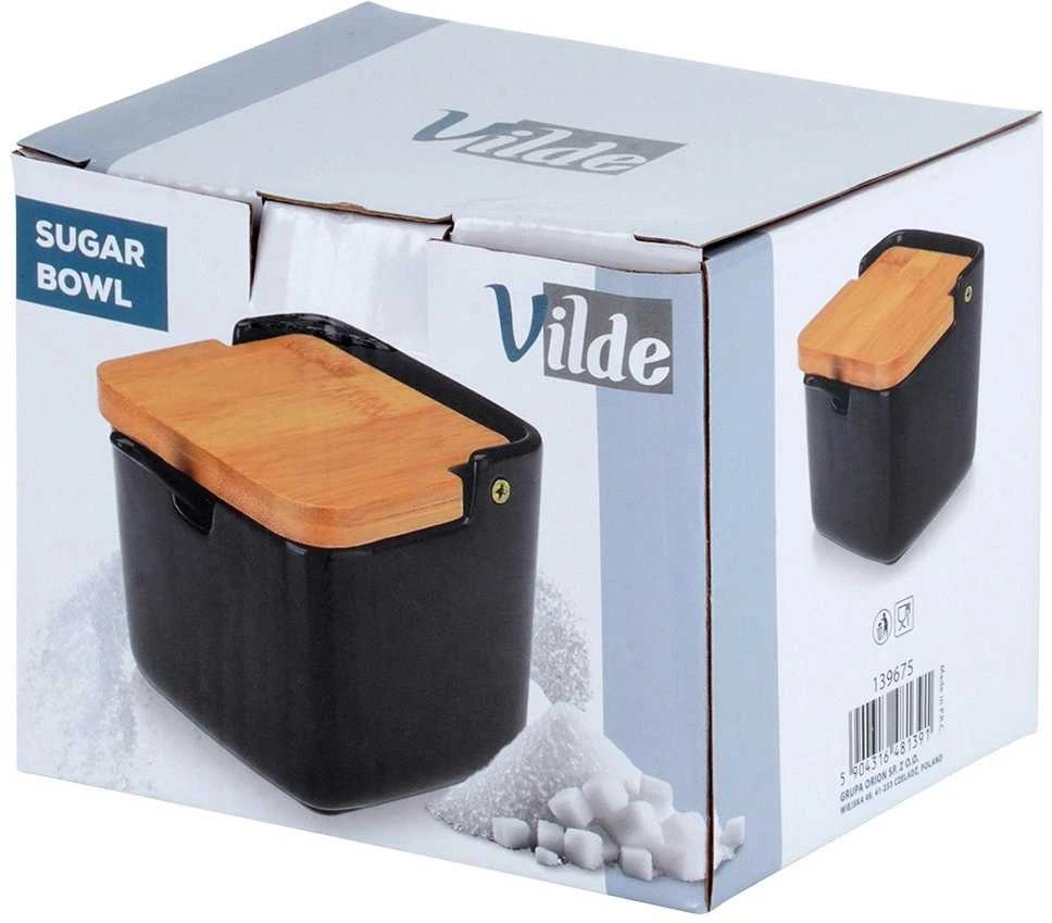 Cukrinė su dangteliu ir šaukšteliu, keraminė, juoda, VILDE, 250 ml