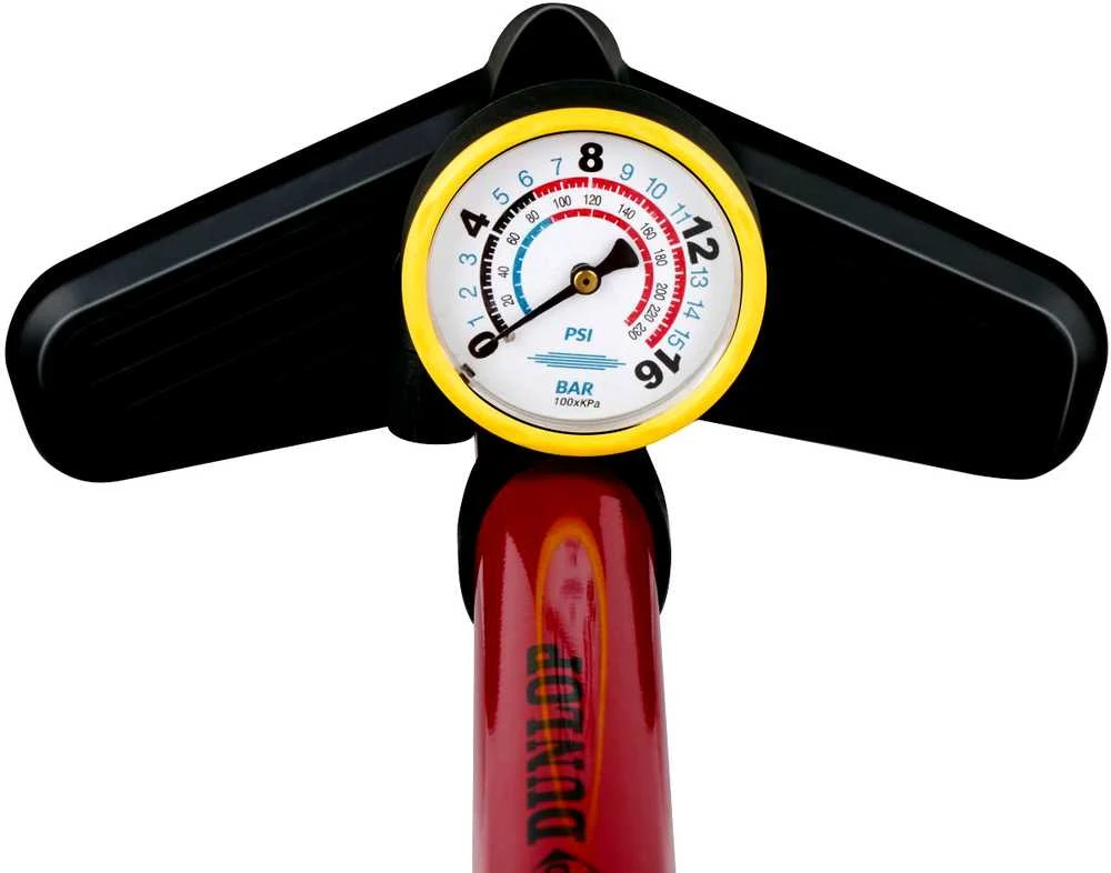 DUNLOP DIRBTUVIŲ DVIRAČIŲ SIURBLYS 230 PSI (16 BAR) SU MANOMETRU, RAUDONAS