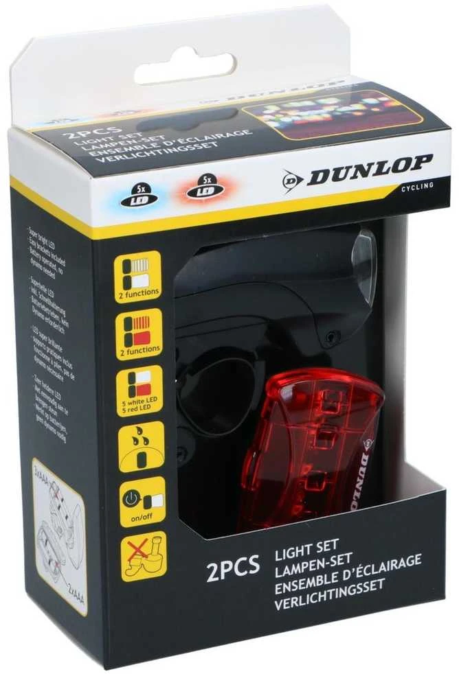 DUNLOP LED dviračio žibintų komplektas priekinis/galinis