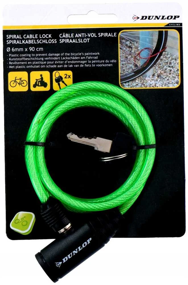 DUNLOP SPIRALINĖ DVIRAČIO UŽRAKTA SU RAKTU 0,6x90cm ŽALIA