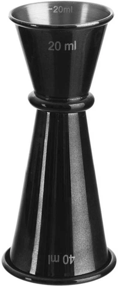 Dvipusis plieno barmeno matavimo puodelis Juodas 20/40 ml