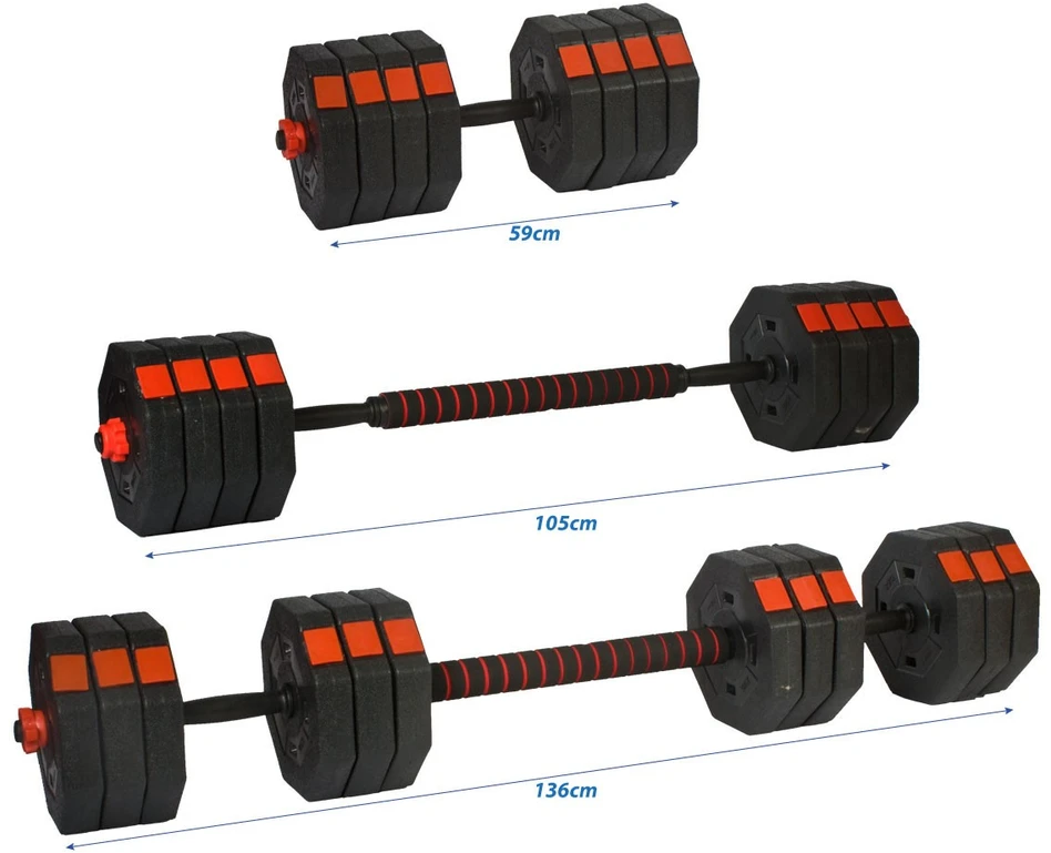 EB FIT reguliuojamo dydžio treniruočių hanteliai 2 x 15 kg su štangos funkcija