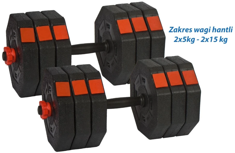 EB FIT reguliuojamo dydžio treniruočių hanteliai 2 x 15 kg su štangos funkcija