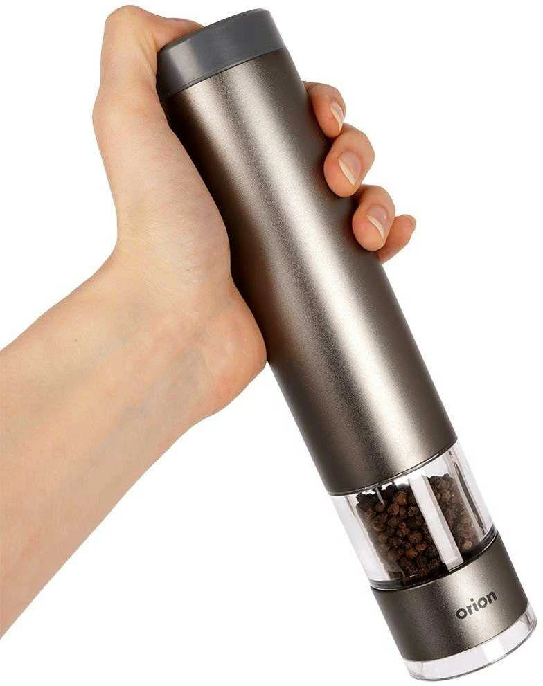 Elektrinė, automatinė, aliuminio malūnėlis pipirams, druskai ir prieskoniams malti, 22,5 cm
