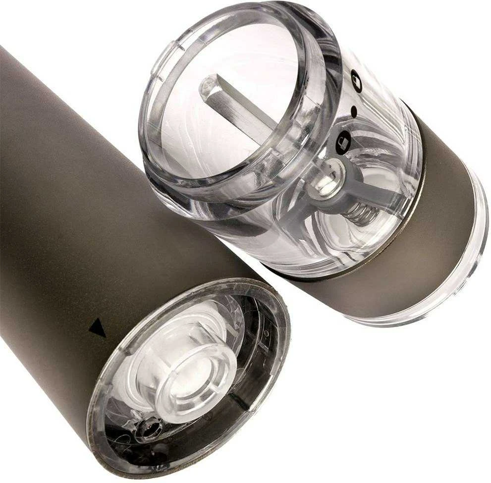 Elektrinė, automatinė, aliuminio malūnėlis pipirams, druskai ir prieskoniams malti, 22,5 cm
