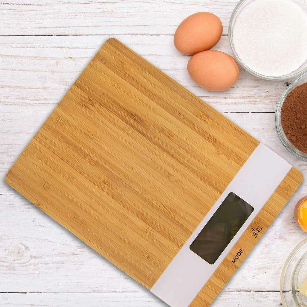 Elektroninės plokščios virtuvinės svarstyklės, bambukinės, 5kg