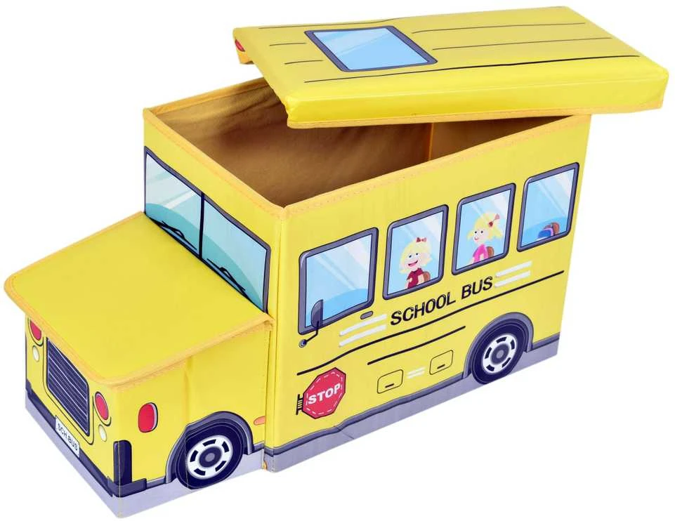 Geltonas autobuso žaislų konteineris