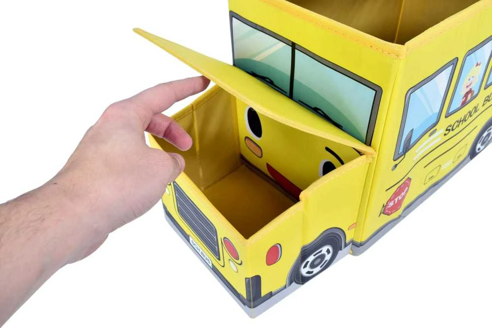 Geltonas autobuso žaislų konteineris