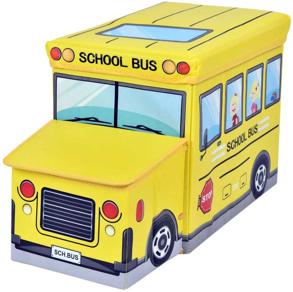 Geltonas autobuso žaislų konteineris