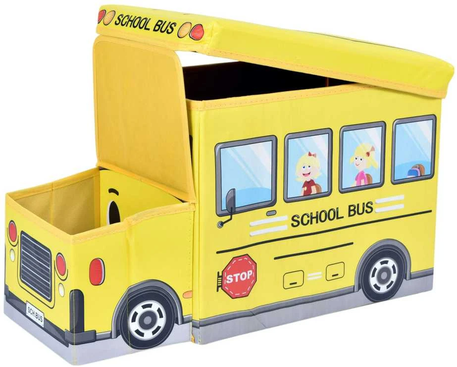 Geltonas autobuso žaislų konteineris