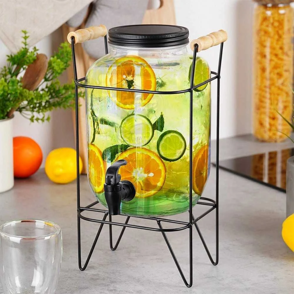 Gėrimų indas su čiaupu ir stovu, juodas, 4,2 l