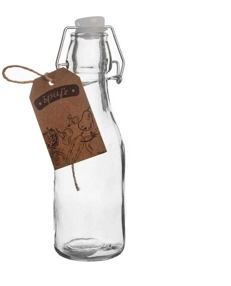 Apvalus stiklinis butelis su segtuku ir kamščiu alyvuogių aliejui, alkoholio sirupui, 0,29 l