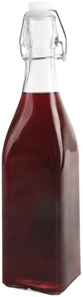 Kvadratinis stiklinis butelis alkoholiui, vynui, tinktūrai, likeriui, sirupui su užsegamu kamščiu, 0,53 l