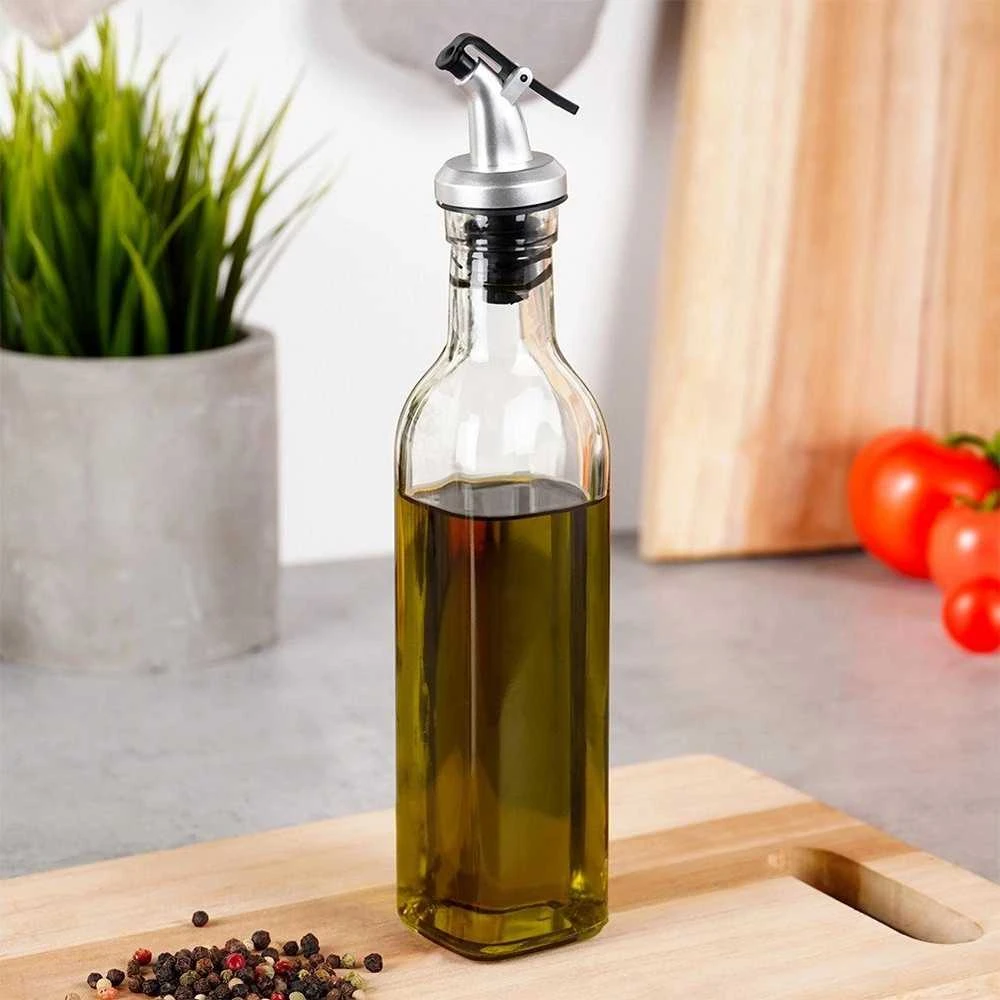 Stiklinis butelis alyvuogių aliejui ir actui su dozatoriumi 250 ml