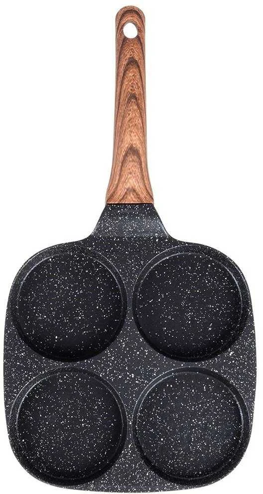 Granito kiaušinių keptuvė 4 skylės Juodas&WOOD 19x19 cm