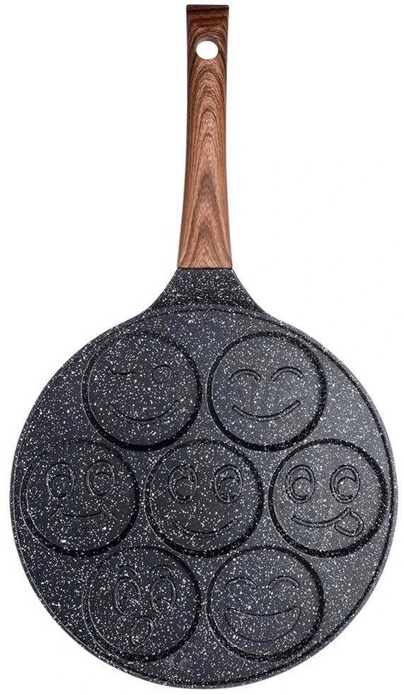 Granito kiaušinių keptuvė 7 skylės Juodas&WOOD 26 cm