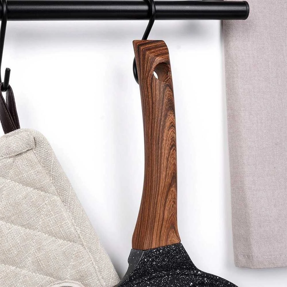 Granito kiaušinių keptuvė 7 skylės Juodas&WOOD 26 cm