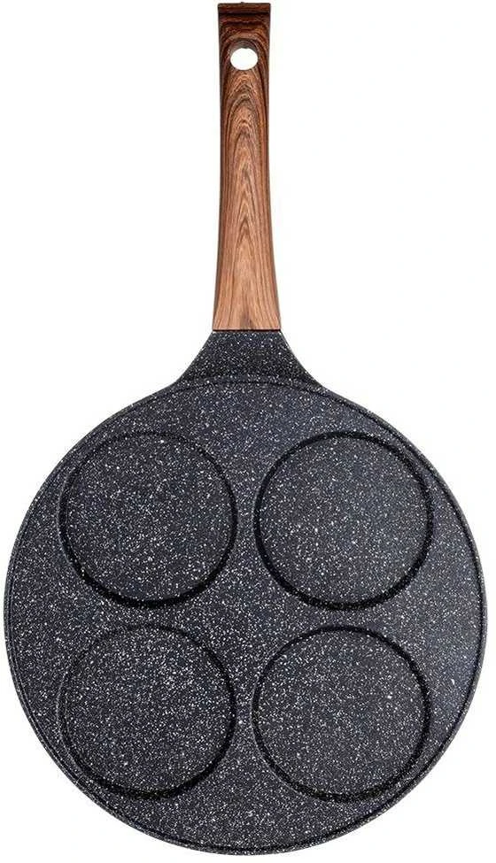 Granito kiaušinių keptuvė su 4 skylutėmis Juodas&WOOD 26 cm