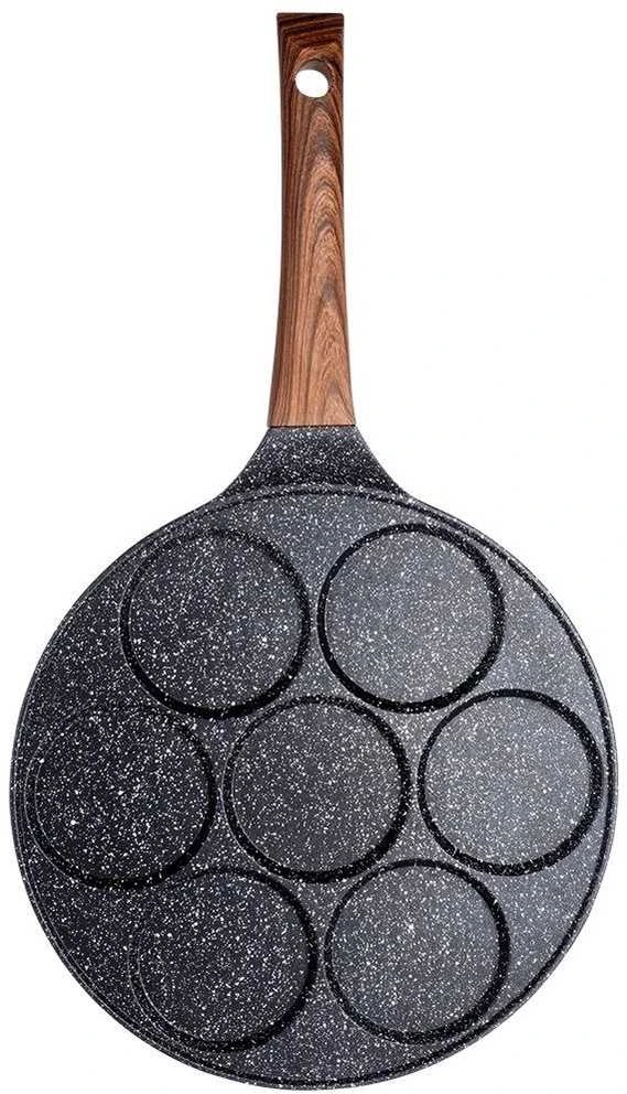Granito kiaušinių keptuvė su 7 skylutėmis Juodas&WOOD 26 cm