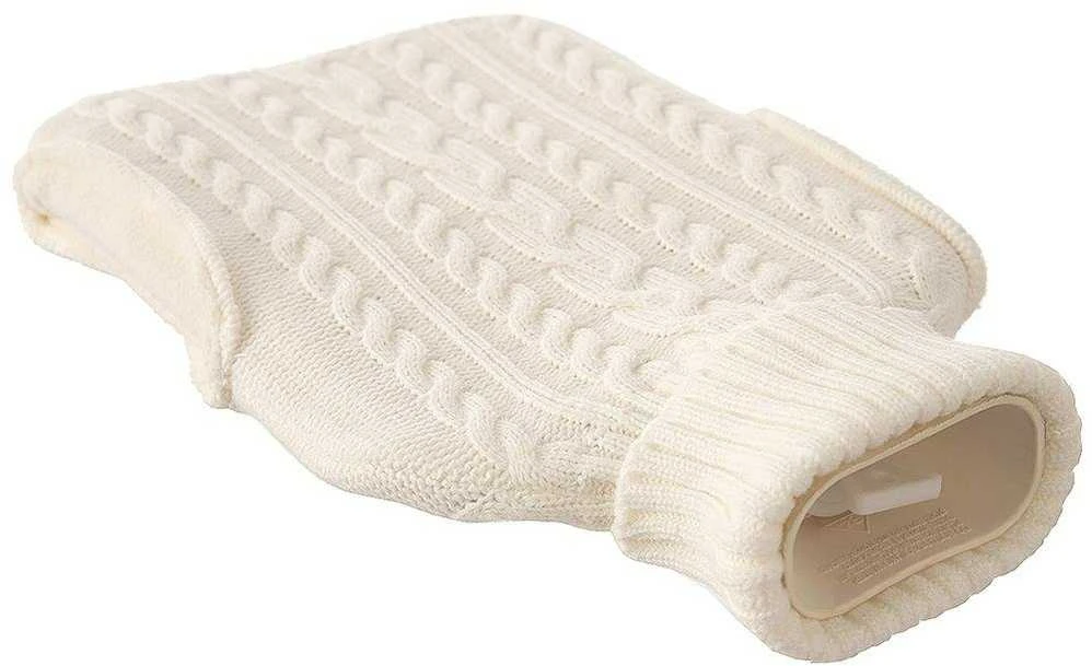 Guminis karšto vandens butelis megztinio dangtelyje, smėlio spalvos, 1,6 l, 33x20 cm
