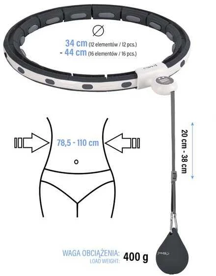 HHM15 HULA HOP Juodas SU MAGNETU IR SVORIU + HMS SKAITIKLIS
