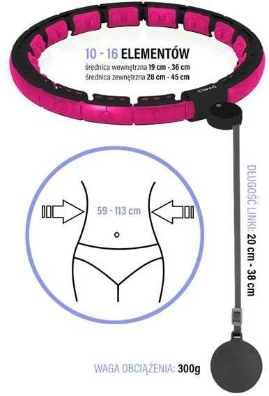 HHM16 HULA HOP Juodas/ROŽINĖS SU MAGNETAIS IR SVORIU + HMS SKAITIKLIS