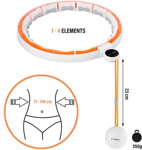 HHM21 HULA HOP BALTA/ORANŽINĖ SU MAGNETAIS, TPE PUBS IR SVORIU + HMS SKAITIKLIS