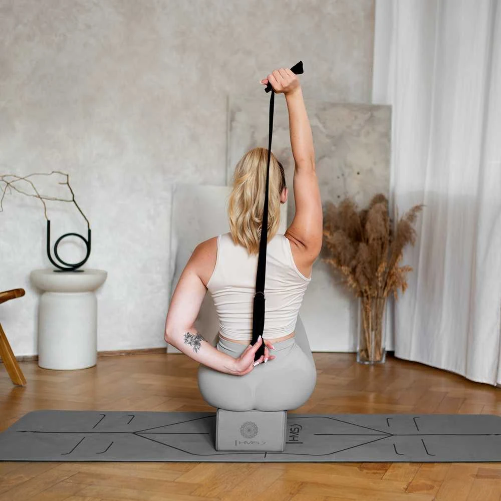 HMS GRAY YOGA RINKINYS TPE MAT YM10 + KUBAS KJ02 + DIRŽELĖ SJ02