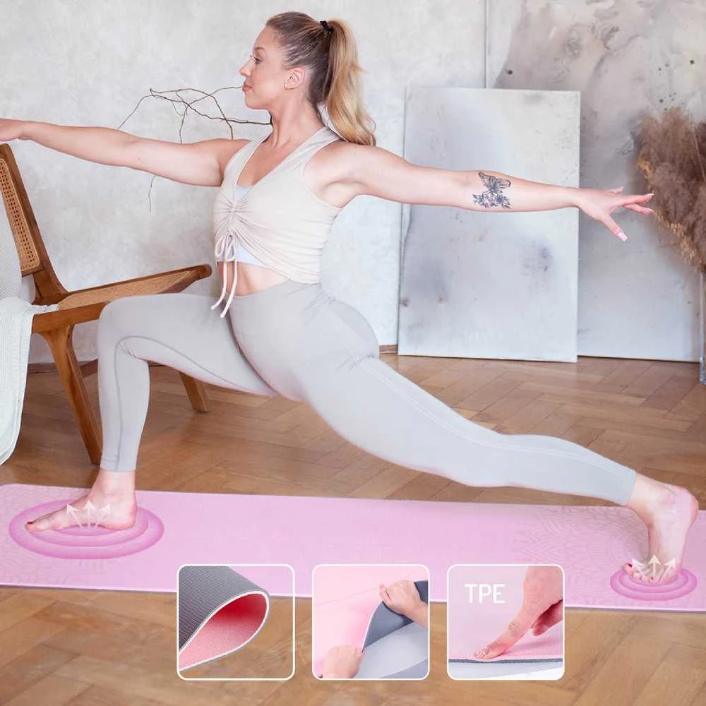 HMS YOGA SET TPE MAT ŠVIESI RAUDŽIAS YM10 + KUBO PILKA KJ02 + DIRŽELĖ SJ02
