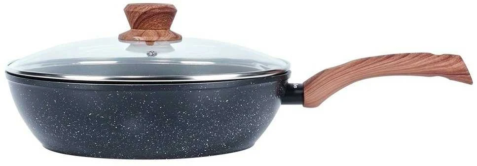 Indukcinė keptuvė su stikliniu dangčiu, neprideganti granitinė VILDE 28cm