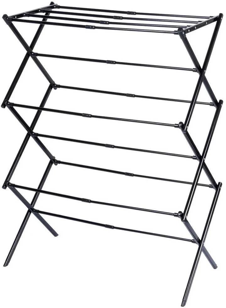 Juoda vertikali metalinė skalbinių džiovyklė, ištraukiama, 44,5–75 x 37,5 x 105 cm