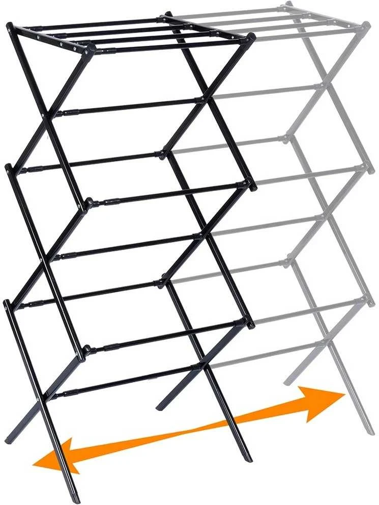 Juoda vertikali metalinė skalbinių džiovyklė, ištraukiama, 44,5–75 x 37,5 x 105 cm