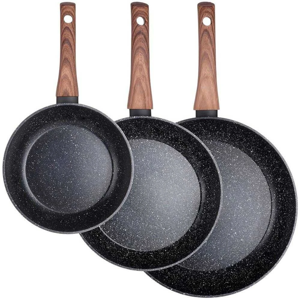 Juodas&WOOD granitinės keptuvės rinkinys, 3 vnt. 20/24/28 cm