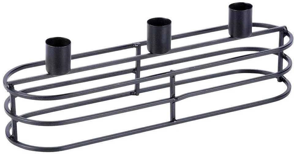 Juodo metalo žvakidė 3 žvakėms 29,5x8,5x9,5 cm