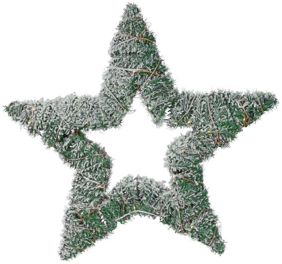 Kalėdinė apsnigta šviečianti žvaigždė puošmena, šventinis apšvietimas, 40 LED, 58 cm