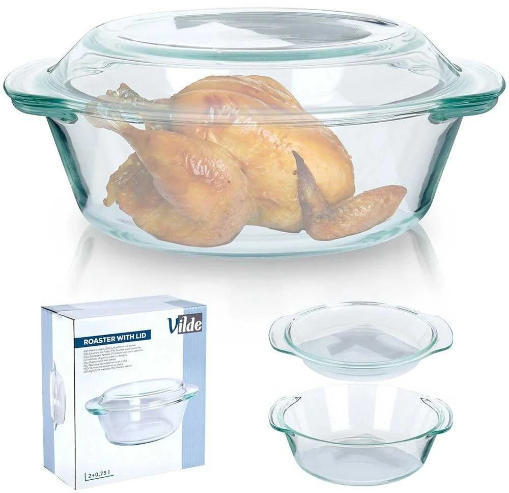 Karščiui atsparus stiklinis indas su dangteliu, 2 l+750 ml