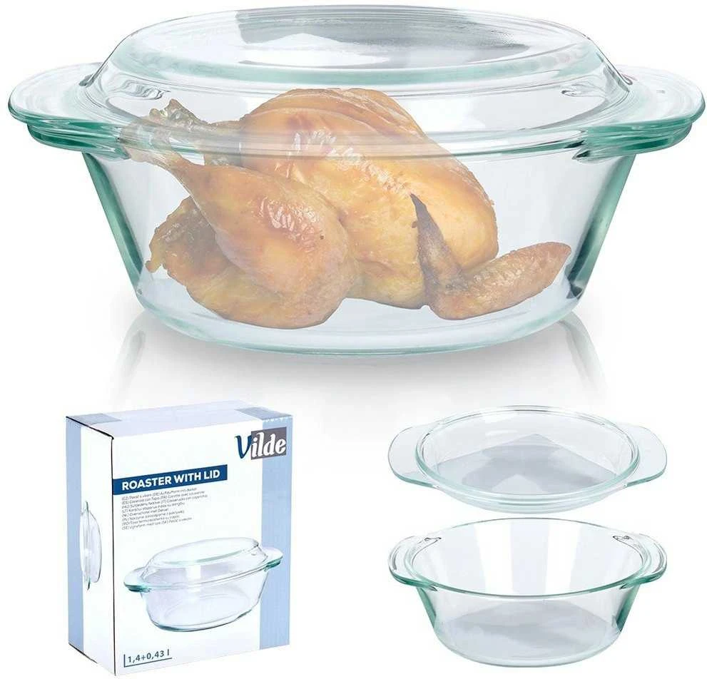 Karščiui atsparus stiklinis indas su dangteliu, 1,4 l+430 ml