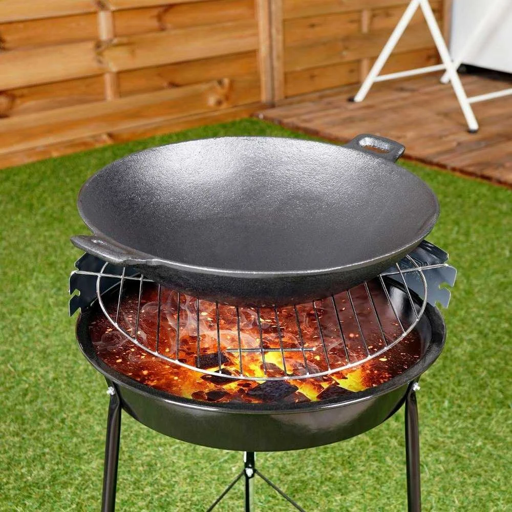 Ketaus keptuvė, wok, ketaus lėkštė su dviem rankenomis, apvali, 30 cm