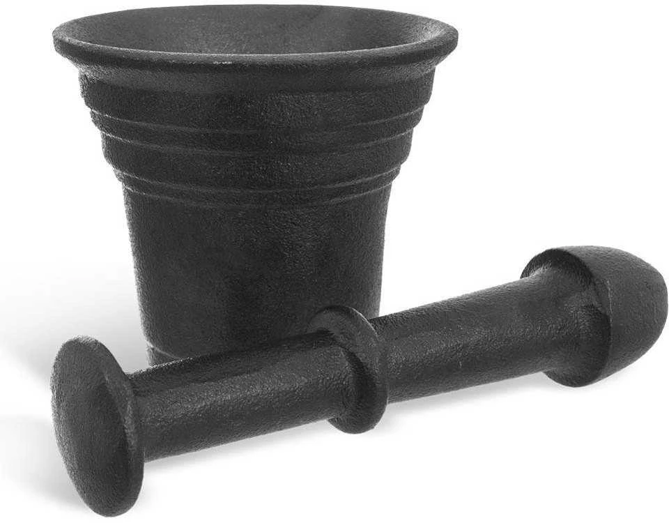 Ketaus skiedinys prieskoniams su grūstuvu, juodas, 10,5 cm