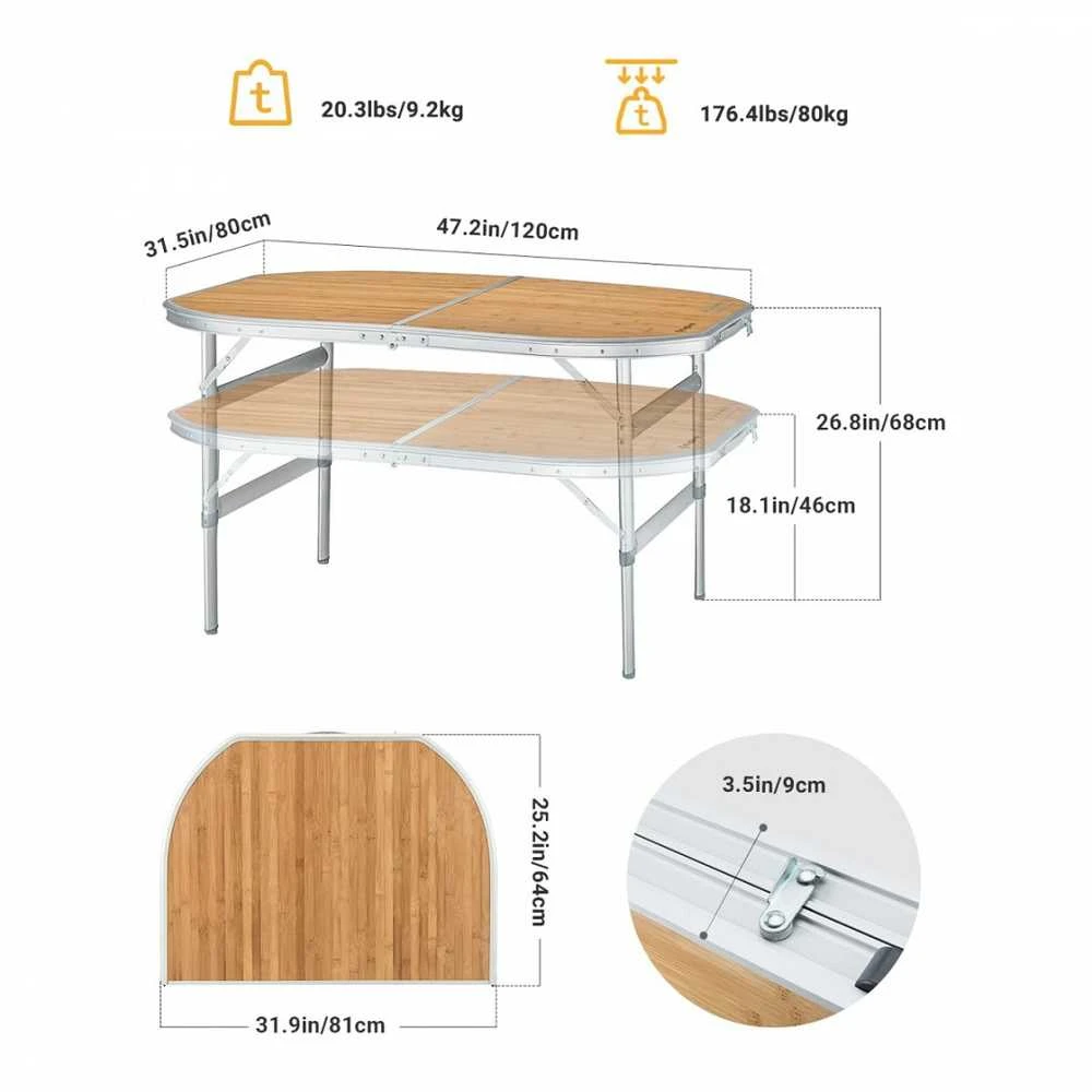 KING CAMP Bamboo Camping Stalas 120 x 80 cm