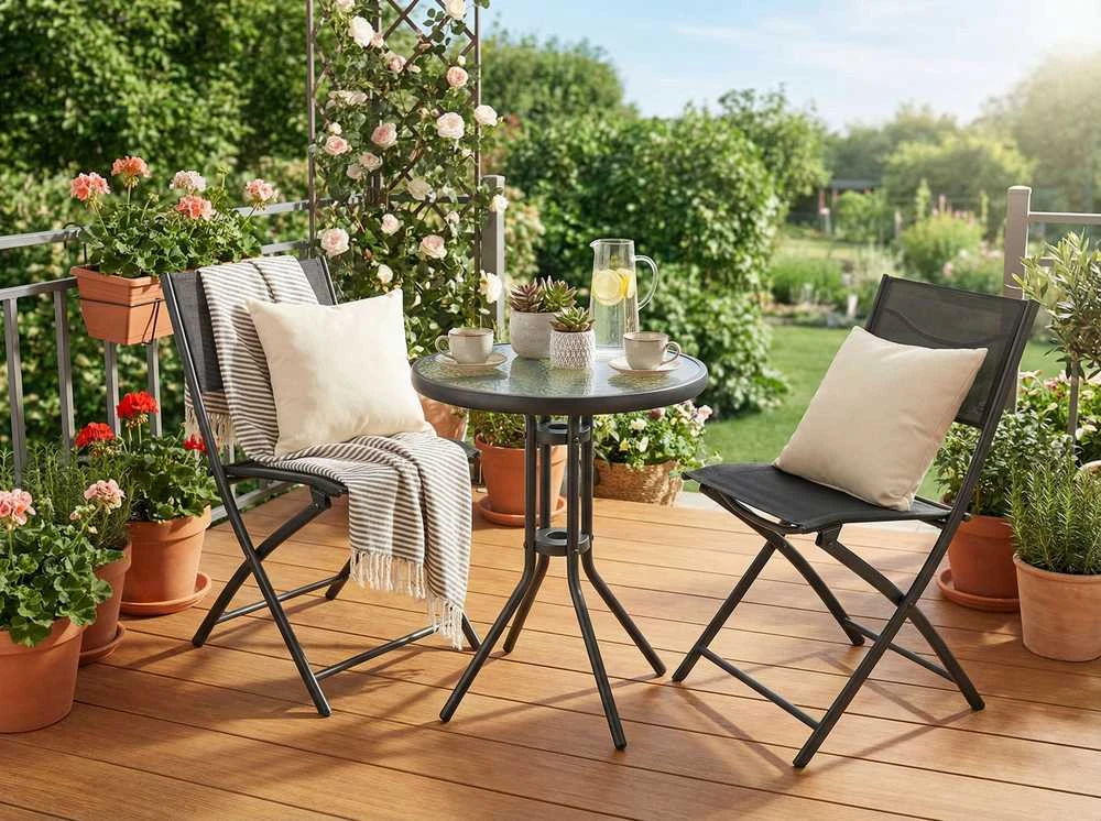 Lauko baldų komplektas FLORA sodo baldų komplektas: stalas + 2 kėdės