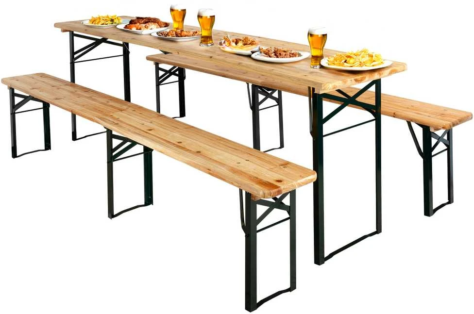 Lauko baldų komplektas LAGER plieno ir medinis komplektas: stalas + 2 suolai 220 cm