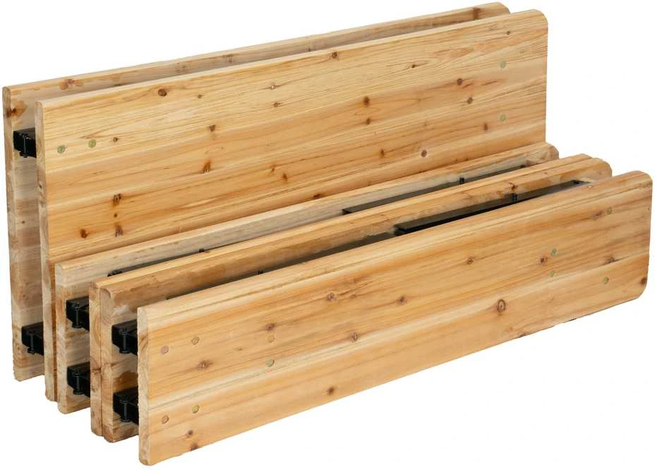 Lauko baldų komplektas LAGER plieno ir medinis komplektas: stalas + 2 suolai 220 cm