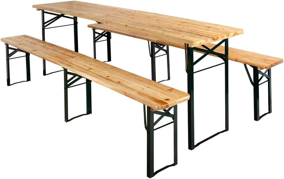 Lauko baldų komplektas LAGER plieno ir medinis komplektas: stalas + 2 suolai 220 cm