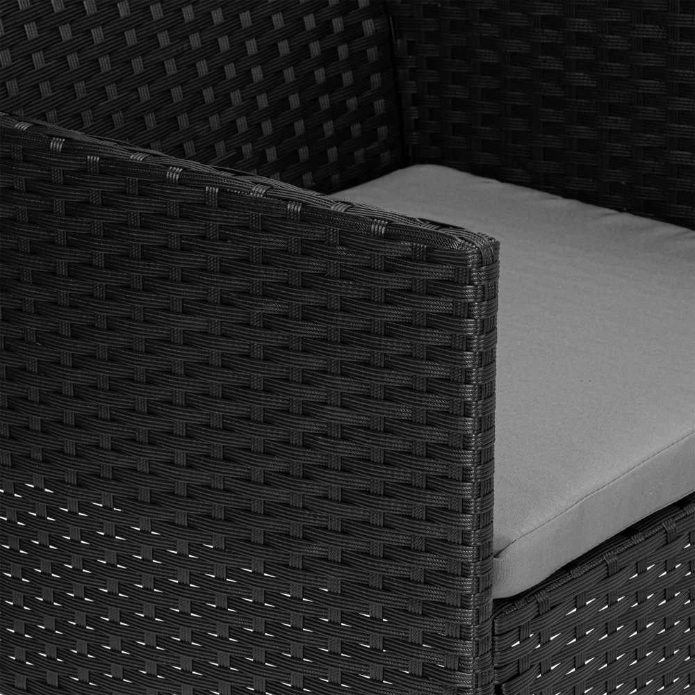 Lauko baldų komplektas MAGNOLIA juodo technorotango sodo baldų komplektas su pilkomis pagalvėlėmis