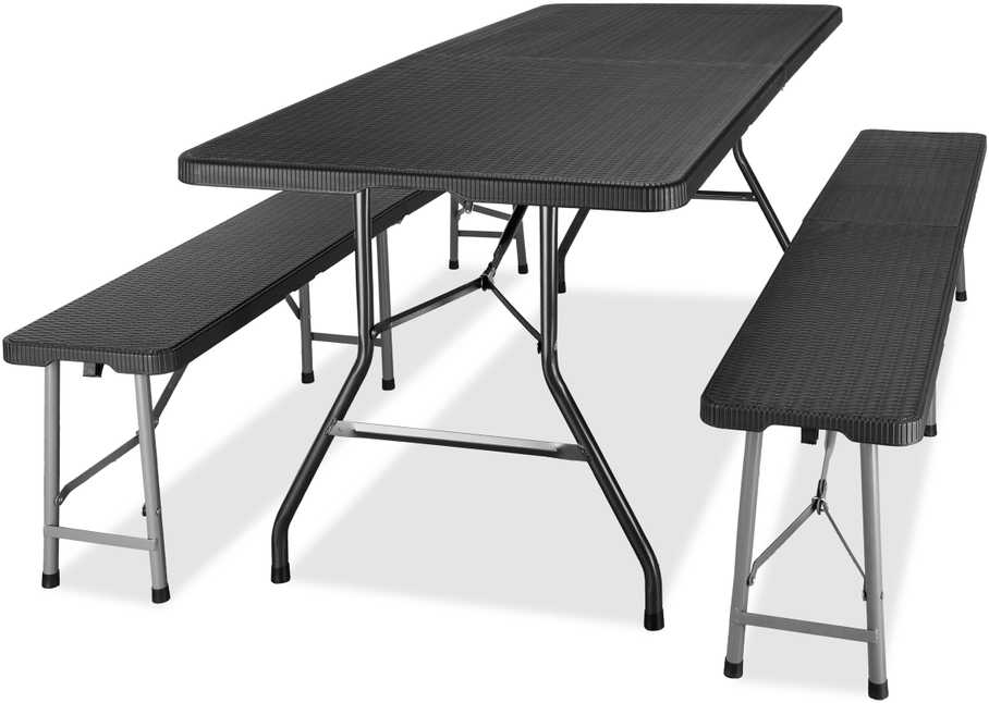 Lauko baldų komplektas Maitinimo komplektas Rotango juodas stalas 180 cm + 2 suolai