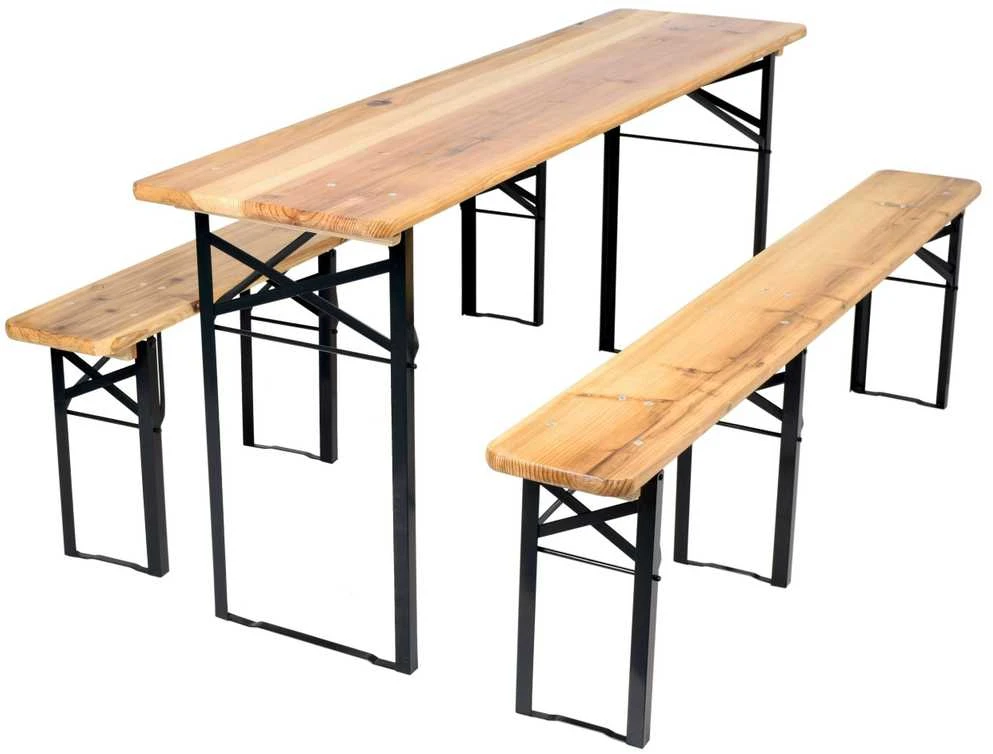 Lauko baldų komplektas Plieninio ir medinio stalo komplektas + 2 suolai 170 cm