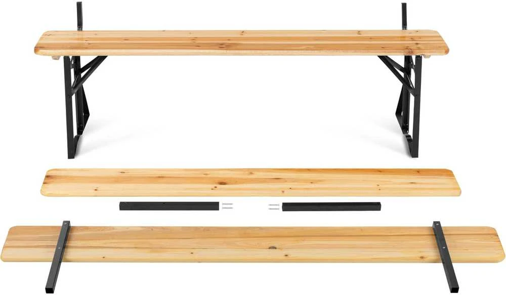 Lauko baldų komplektas PORTER plieno ir medinis sodo komplektas 175 cm stalas + 2 suolai
