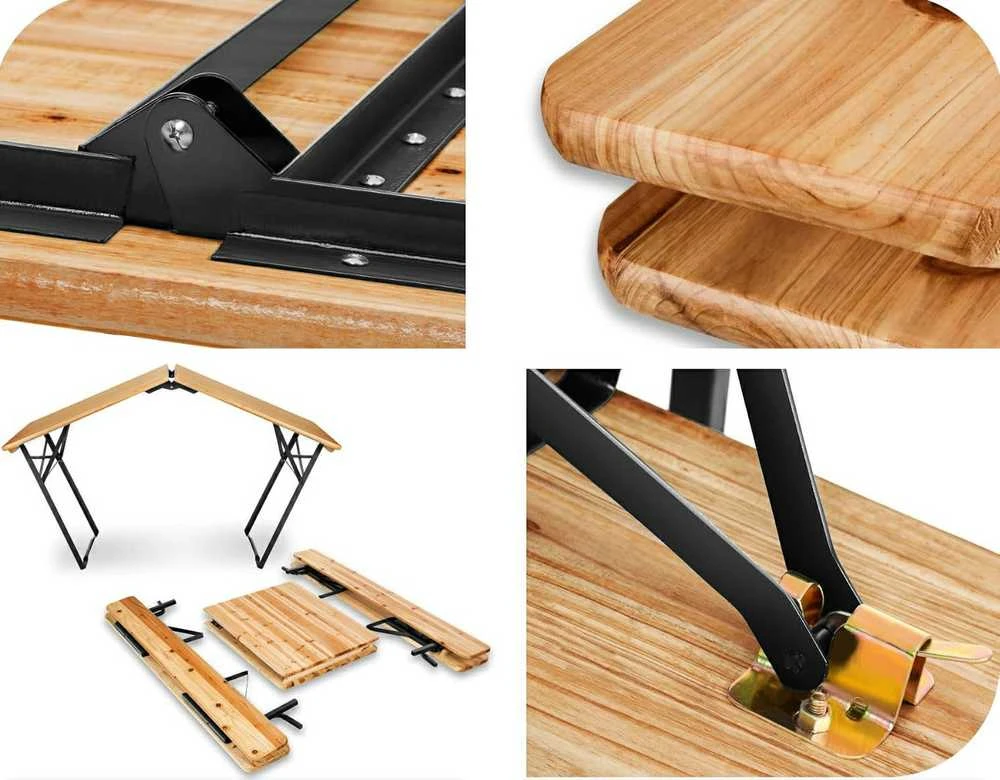 Lauko baldų komplektas PORTER plieno ir medinis sodo komplektas 175 cm stalas + 2 suolai